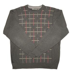 Vtg BACHRACH Mens Crewneck Sweater Silk Cotton M Geometric Print Black Red Y2K